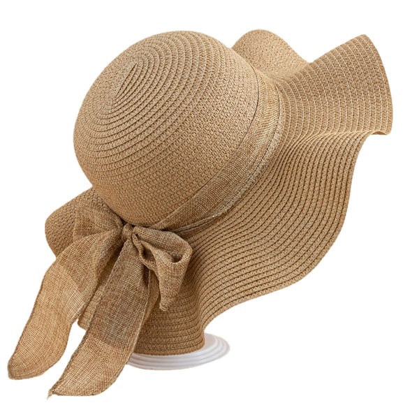 Sommer strand solhatt bred brem stråhatt sløyfehatt, stor brem solhatt sammenleggbar bærbar solhatt for kvinner (2 pakning)
