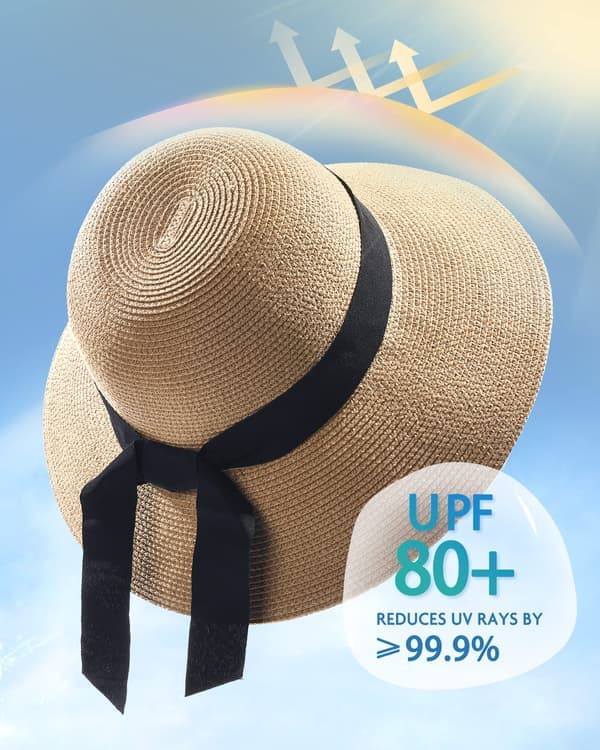 Dame Solhatte UPF 50+ Strandhat Stråhat med Bred Skygge Khaki