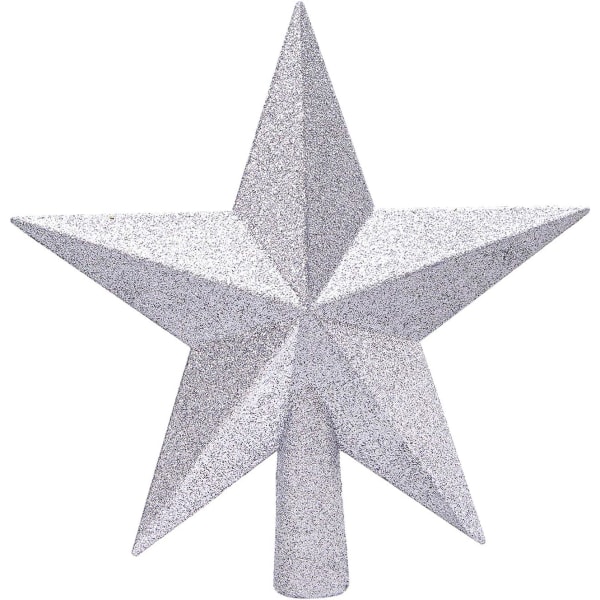 Liten glitter juletre topper - bruddsikker stjerne (sølv, 11 cm)