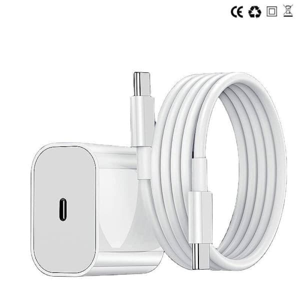 Hurtiglader for iPhone 15 16 17 med 2M USB-C til USB-C-kabel, 20W hurtigladeadapter, slitesterk ledning for iPhone og iPad-enheter