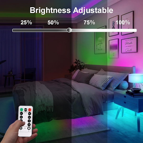 3m Batteri LED Strip Lights med Fjernbetjening, 90 LED Lysstrimler Vandtætte, 8 Tilstande, Dæmpbare, Timer, Selvklæbende, Klipbare til Soveværelsesspejl Multicolor