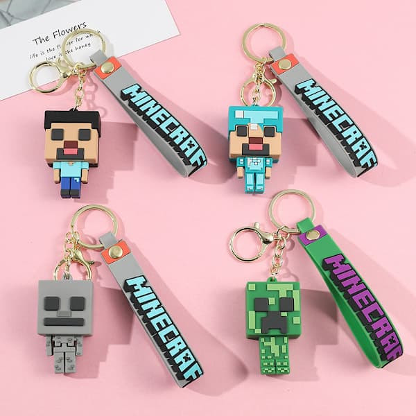 Minecraft Nyckelring Väskklämma Steve Creeper Skelett Julstrumpa NY Blå