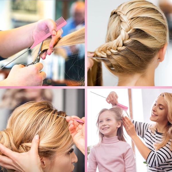 3-osainen takuton harja setti, muovinen harjasharja, takuton harja, reunahiusharja, rottahäntäkampa, kaksipuolinen reuna harja parturille Pink