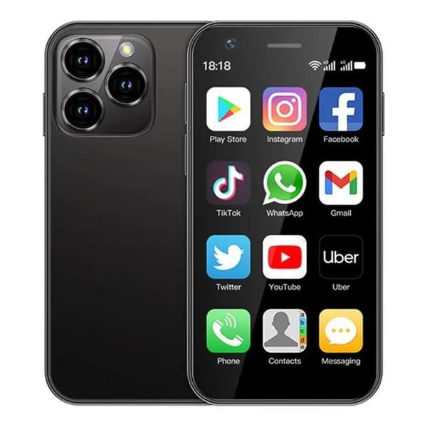 Android 10 5MP Dual SIM Mini 3-tommers mobiltelefon 4G smarttelefon, 3 + 64 GB - Svart