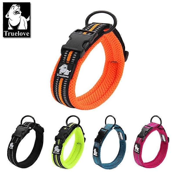 Truelove Justerbar Mesh Polstret Hundehalsbånd 3M Reflekterende Nylon Hundehalsbånd Holdbart Kraftigt til alle racer al slags vejr 8 størrelser fuchsia XXS
