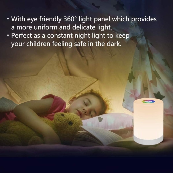 Nattlampa, smart sängbordslampa, touch-kontroll dimbar USB-laddningsbar, bärbar, färgförändrande RGB för barn, sovrum, camping