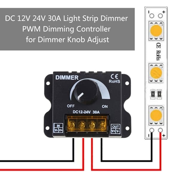 DC 12V 24V 30A LED-lysbånd PWM-dæmpningscontroller med aluminiumshus