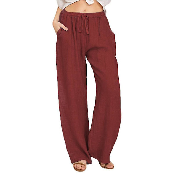 Naisten housut, kiristysnyörilliset, yksiväriset housut taskulla Wine Red 2XL