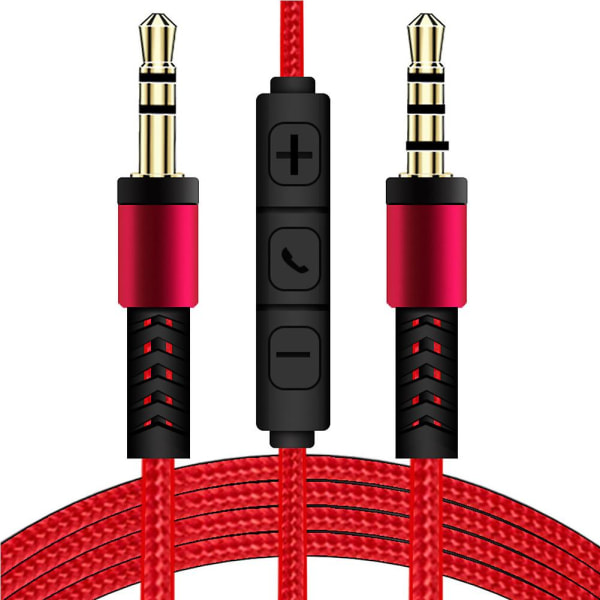 1,2 m 3,5 mm til 3,5 mm hanne til hanner Stereo Audio Aux-kabel hodetelefonledning med trykktast Volumkontroll Mic Red