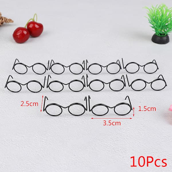 10 stk. Mode Runde Ramme Uden Glas Retro Cool Dukke Briller Til Sort L L