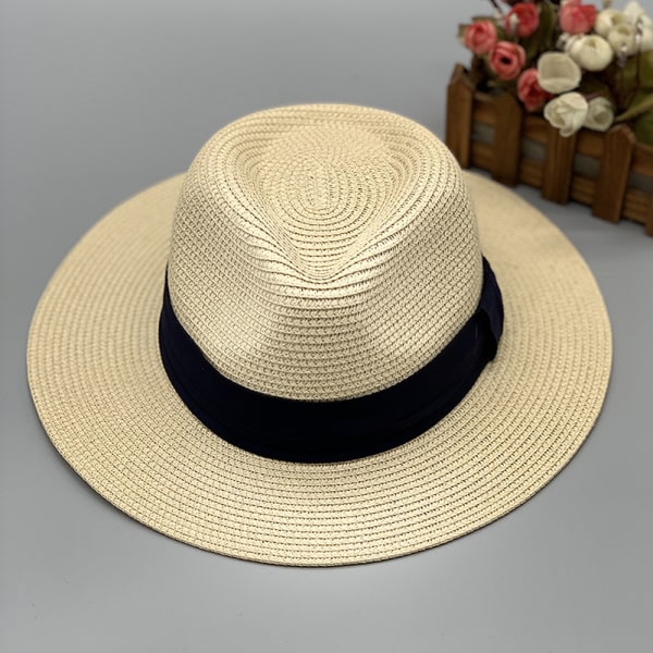 Naisten Olki Panama Hat Fedora Ranta Aurinkohattu Laaja Reuna Olki Rullattava Hattu UPF 50+ Fedora a Beige