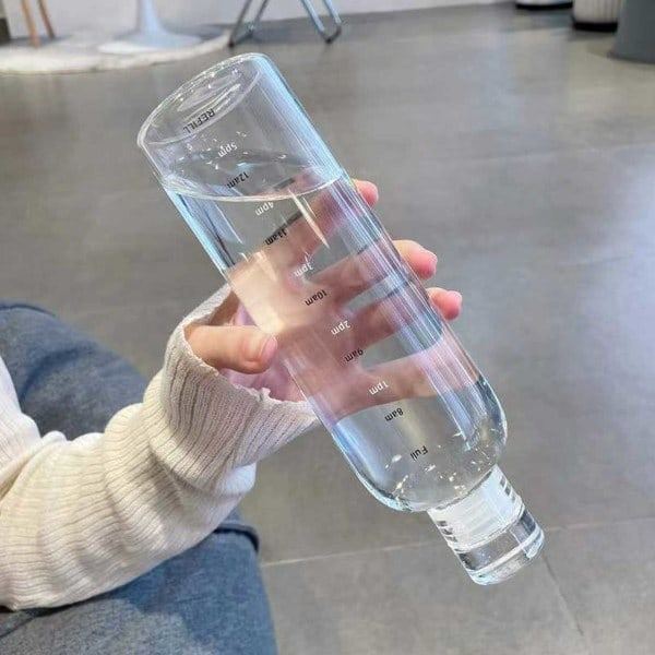 Glasvattenflaska med tidsmarkering 500ml transparent