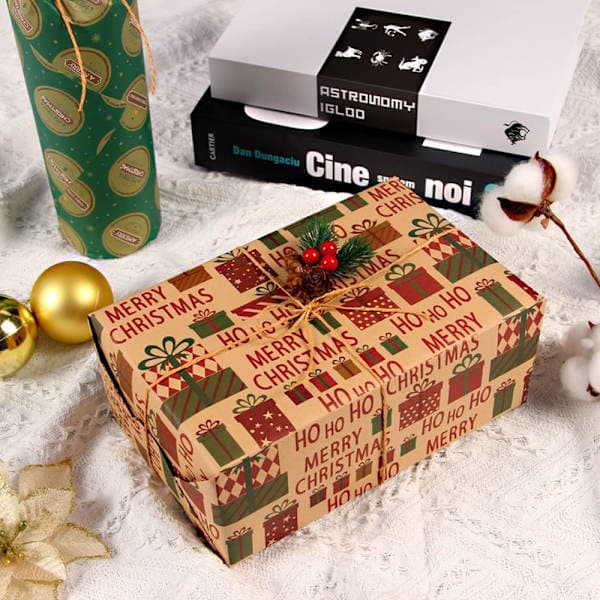 Julklappspapper, 4 st Födelsedagspapper Återvinningsbart Presentpapper med 2 Rep, 1 Dubbelhäftande Tejp, Brunt Julklappspapper