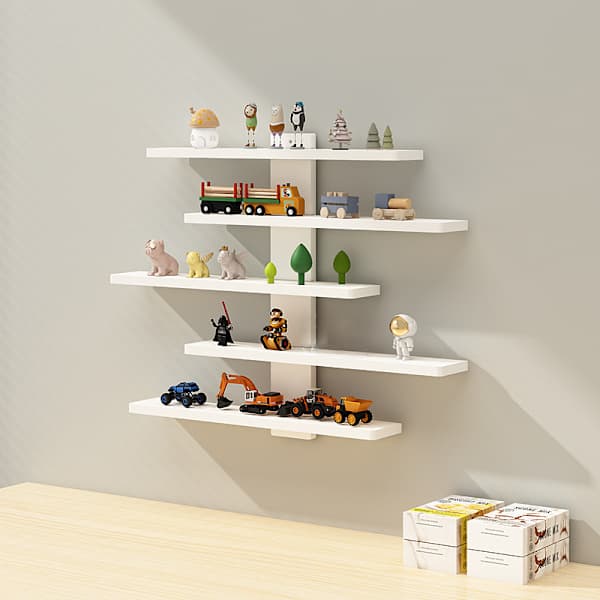 5-Vånings Justerbar Väggmonterad Displayhylla för Actionfigurer Vit White