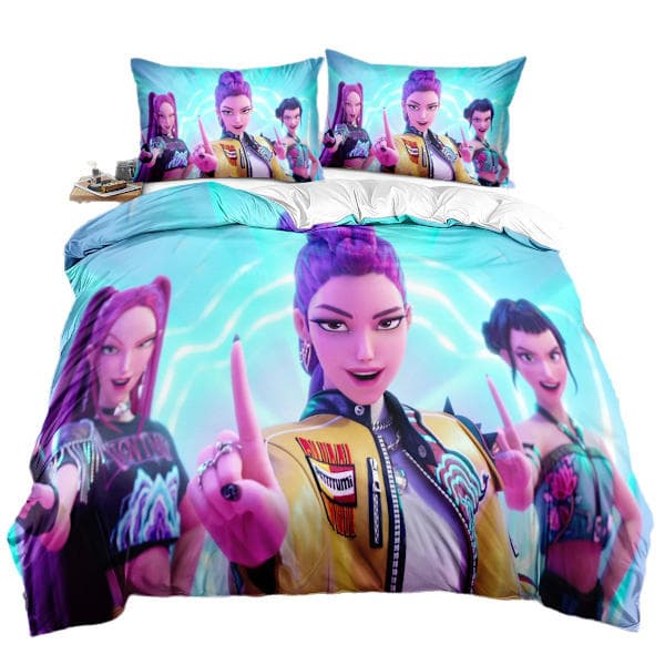 Huntrix Tryckt Sängklädesset | 1 Påslakan + 2 Örngott (Anime-tema)] RH-13 245*210cm three-piece set