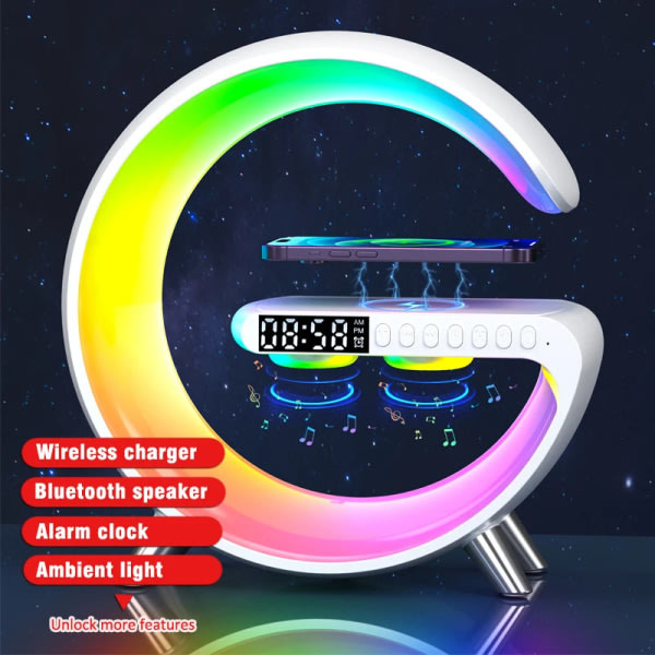 Big G Smart Light LED Trådlös Laddare Bluetooth -högtalare Väckarklocka Atmosfärsljus Vitt brus Sovljus 2023 Nytt