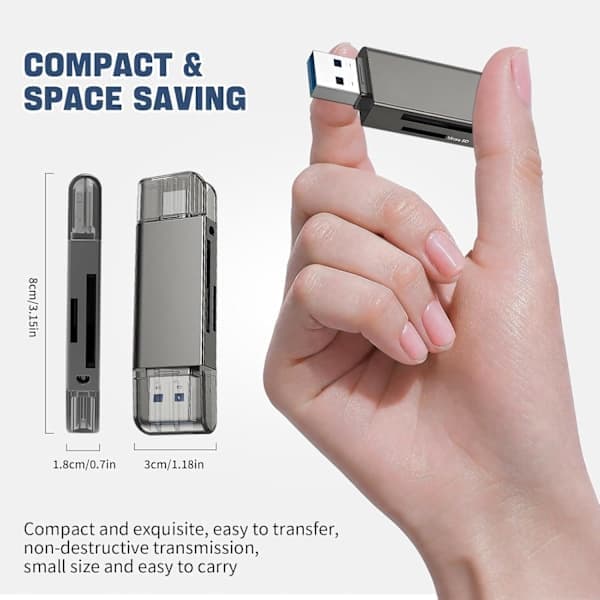 2-i-1 Lightning + USB-C SD-kortleser for iPhone Hvit 2-i-2 Lightning + USB C-kortleser 2-in-2 Lightning + USB C Card Reader