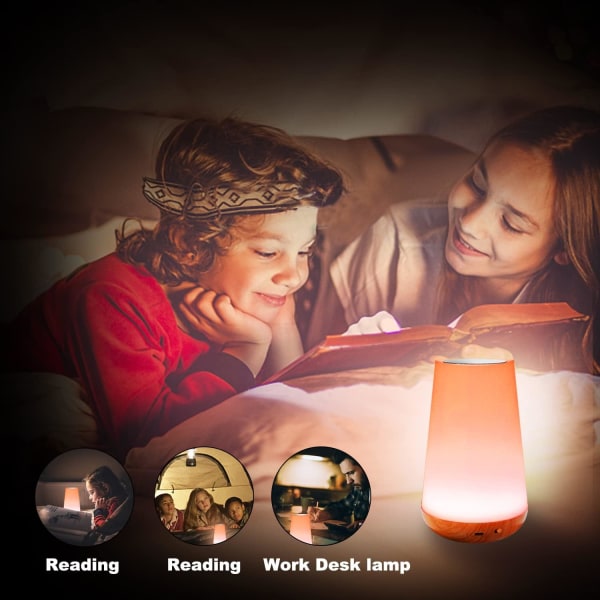LED Nattlys Touch Lampe Bordlampe Soverom Oppladbar Dimbar med fjernkontroll og tidsfunksjon Varmt hvitt lys + RGB fargeendring