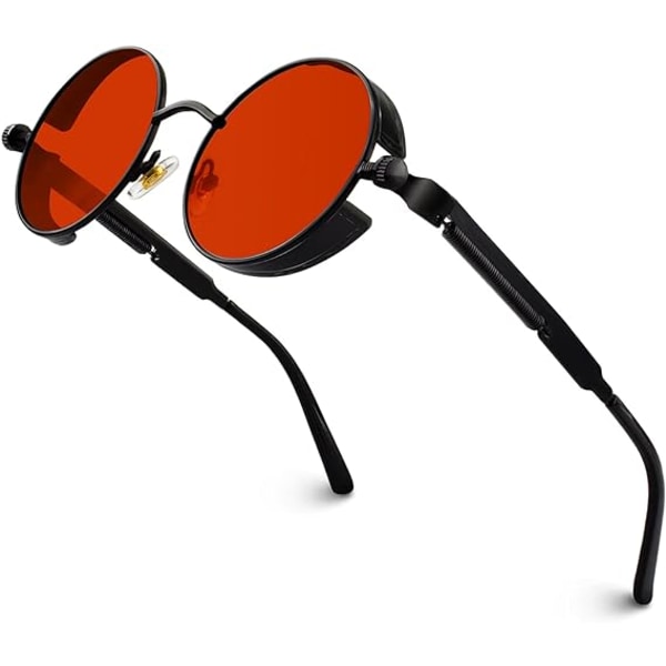 Retro pyöreä ympyrä polarisoidut Steampunk aurinkolasit miehille ja naisille UV-suojalla Black/Red