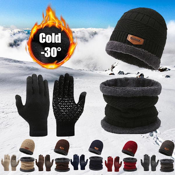 Vinter Varm Mössa Halsduk Handskar Herr Termisk Vindtät Förtjockad Knä Grå onesize Gray