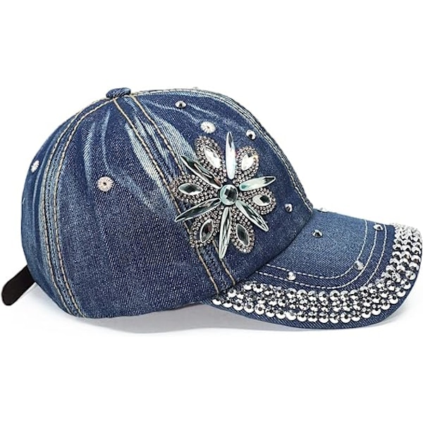 Baseballkeps för kvinnor Fancy Denim Bejeweled Solhatt Nitar Rhinestone Kristaller Justerbar