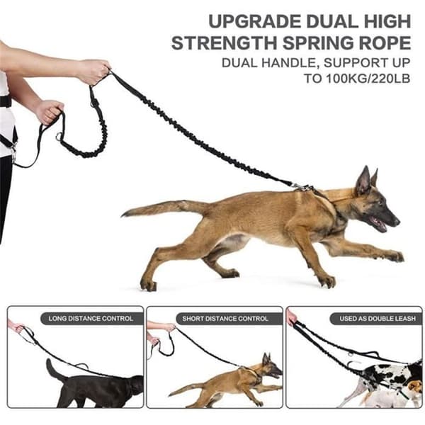 Handsfree-koppel - Promenadväska - Reflex - 2 handtag - Svart nylon
