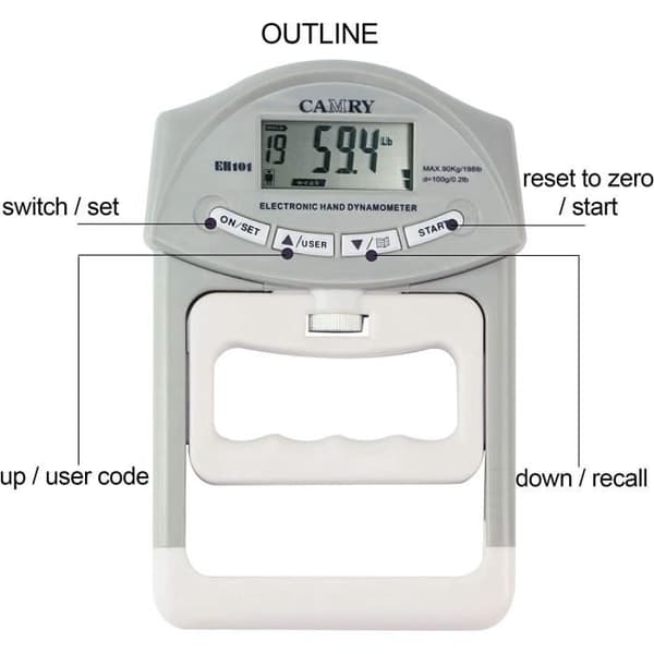 Digital greppstyrkemätare - 200 lbs/90 kg - Vit - Vuxen