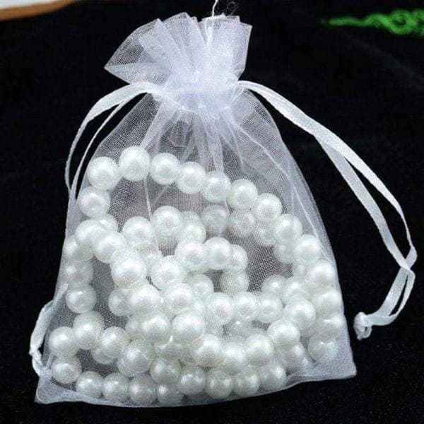 100-pakning hvite organzaposer, 9x7cm, håndsydd gavepose