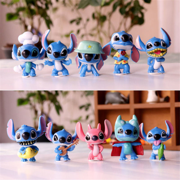 10 stk Disney Stitch Collectible Figursæt Børnelegetøj fra 3 år og opefter 10 stk.