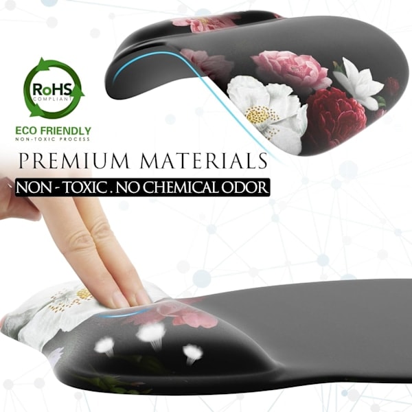 Ergonomisk musmatta med handledsstöd i memory foam, bekväm datormusmatta för bärbar dator, smärtlindrande handledsstöd röd blomma Red Flower