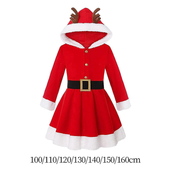 Julekostume Julekjole Elg Hætte Juleoutfits Elegant Efterår Vinter 100cm