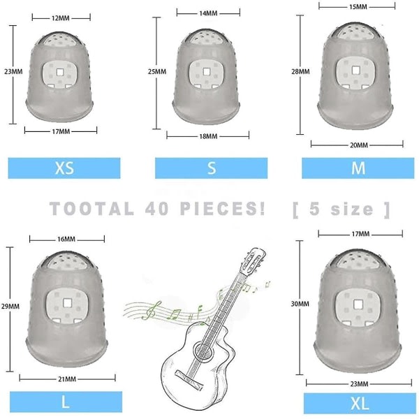 Silikon gitarfingerbeskyttelse, gitarfingertupp gjennomsiktig transparent