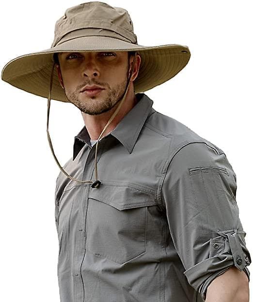 Bredskygget Boonie Hat til mænd Vandtæt Solhat Udendørs Solbeskyttelse Fiskerhat (khaki)