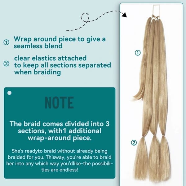 Lang flettet hestehale-extension rett hår-wrap-around hestehale-hår-extensions 30 tommer blond 1 stk