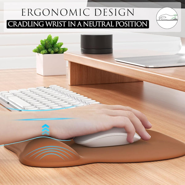 Ergonomisk musemåtte med håndledsstøtte i memoryskum, komfortabel computermusemåtte til bærbar computer, smertelindrende håndledsstøtte ren brun Pure Brown