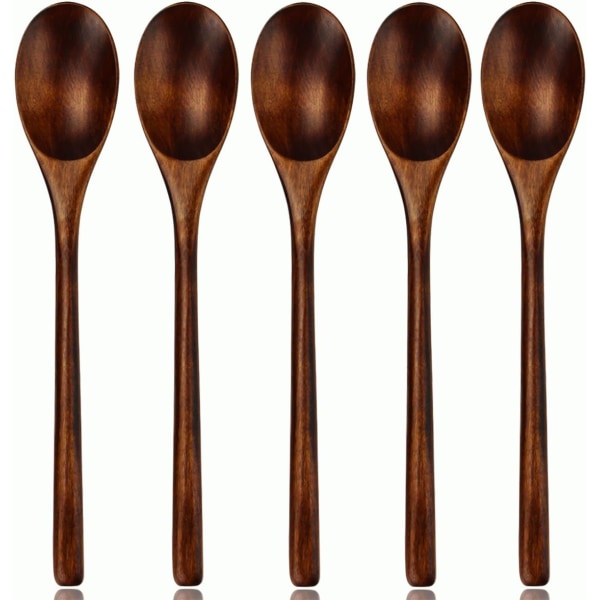 Wooden Spoon, 5 Piece Janpanese Style Kitchen Long Wood Soup Spoons Set for Eating Mixing Stirring Cooking with Box