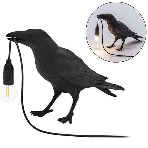 Fuglelampe Harpiks Kråke LED Lys Soverom Vegglampe Bordlampe - Perfekt