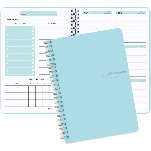 Weekly Planner Notebook, Udateret A5 Planner Notebook Daglig Planner to Do List Dagbog, Weekly Goals Planner med Habit Tracker 52 ugers planlægning for