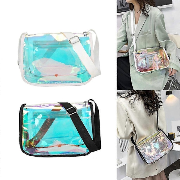 Messenger-väska för damer, transparent laser-axelväska, godisfärger, crossbody-väska White