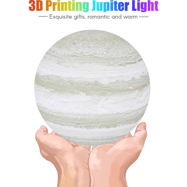 3D-utskrift Jupiter-lampe 3D Jupiter-lampe Kreativ bordlampe LED-nattlys Smart Home bordlampe Tre farger Fotografering, 13cm