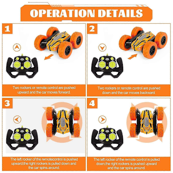 Kauko-ohjattava temppuauto, 360 asteen molemminpuolinen pyöriminen, ajovalolla, 2,4 GHz musiikki joululeluauto, sopii 6 7 8 9 10 -vuotiaille pojille orange
