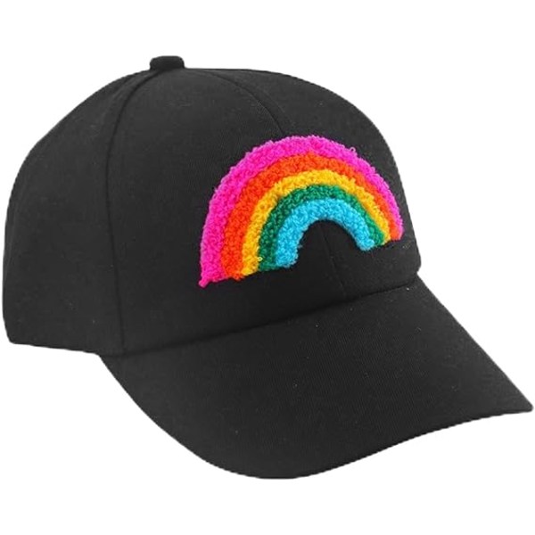 Barn Baseball Caps Flickor Justerbar Solhatt Regnbåge Sommarhatt Sport Visor Cap för Pojkar, Svart