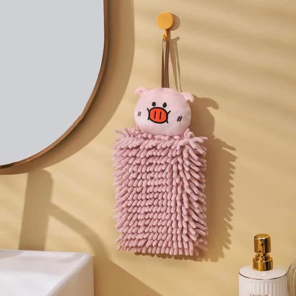 1-pack dubbelsidiga chenillehanddukar med hängöglor, fluffiga handdukar för badrum och kök (rosa)