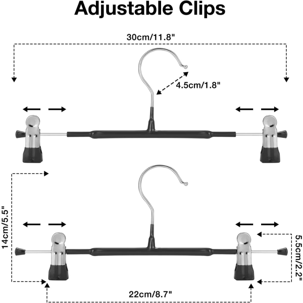 Tunna byxhängare, halkfria byxhängare med justerbara klämmor, platsbesparande hängare för kläder, kjol, jeans, kappa