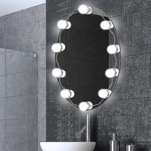 Spejllyssæt, LED-smykke-sminkelys 10 pærer, der kan dæmpes USB-stik på spejl til omklædningsrum, badeværelse, soveværelse