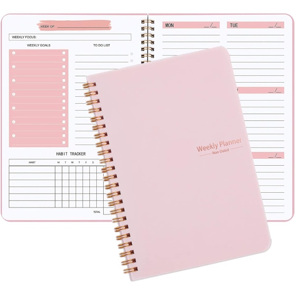 Veckoplanerare Notebook, Odaterad A5 Planner Notebook Dagsplanerare att göra lista Dagbok, Veckomålsplanerare med Habit Tracker 52 veckors planering för