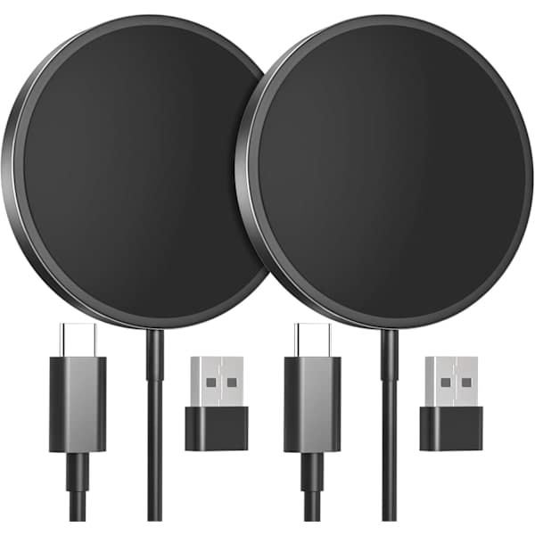 2-pak trådløs oplader til iPhone 15W, kompatibel med MagSafe til iPhone, til iPhone 16/15/14/13/12-serien, Airpods 3/2/Pro 2