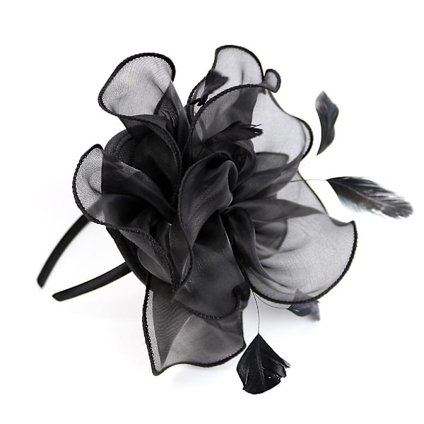 Dame Blomst Fascinator Hatt 1920-talls Brudehodebånd Cocktailparty Svart