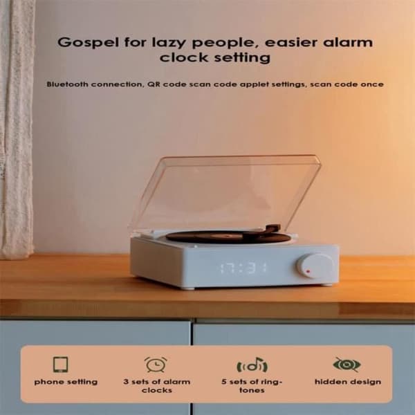 MARSEE Bluetooth-klokkehøyttaler, vinylplatespiller, retro stereolyd Bluetooth-høyttaler