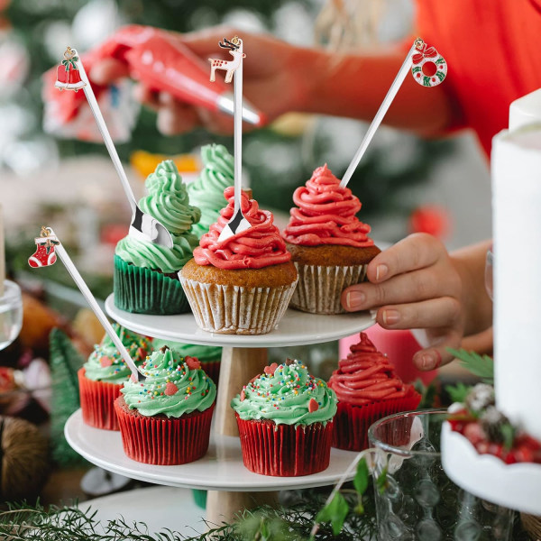 Förpackning med 7 stycken Julskedar Xmas Dessert-teskedar i rostfritt stål med julhängen Julgran Älg Hattklockor för tesoppa Dessert